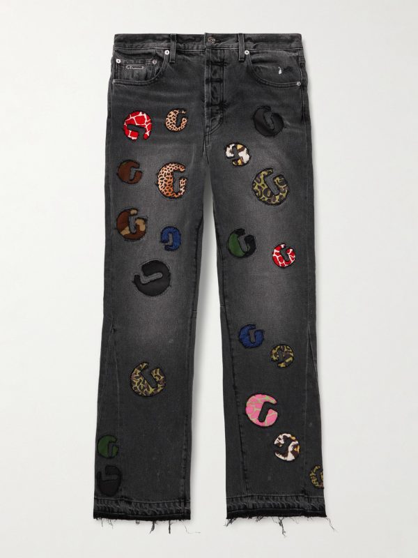 G-Time Flared Distressed Logo-Appliquéd Jeans