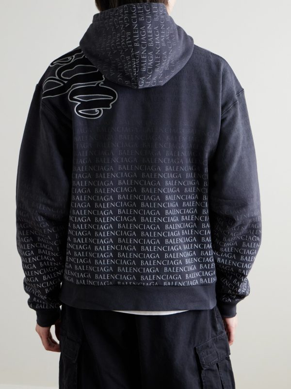 Oversized Logo-Appliquéd Printed Cotton-Jersey Zip-Up Hoodie - BK Oversized Logo-Appliquéd Printed Cotton-Jersey Zip-Up Hoodie - BK