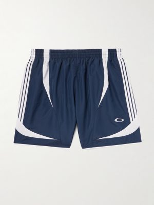 Straight-Leg Embroidered Striped Swim Shorts