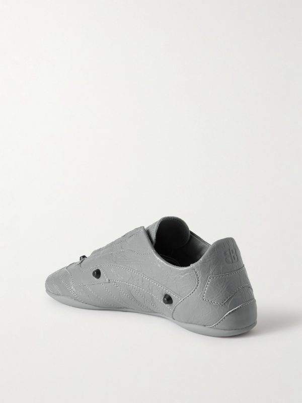 City Studded Cracked Leather Sneakers - BK