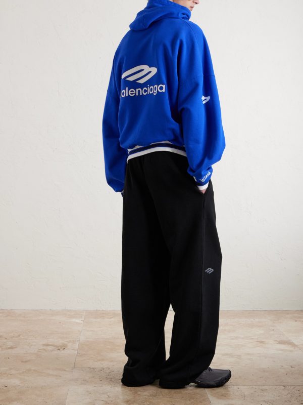 Wide-Leg Logo-Print Appliquéd Cotton-Jersey Sweatpants - BK