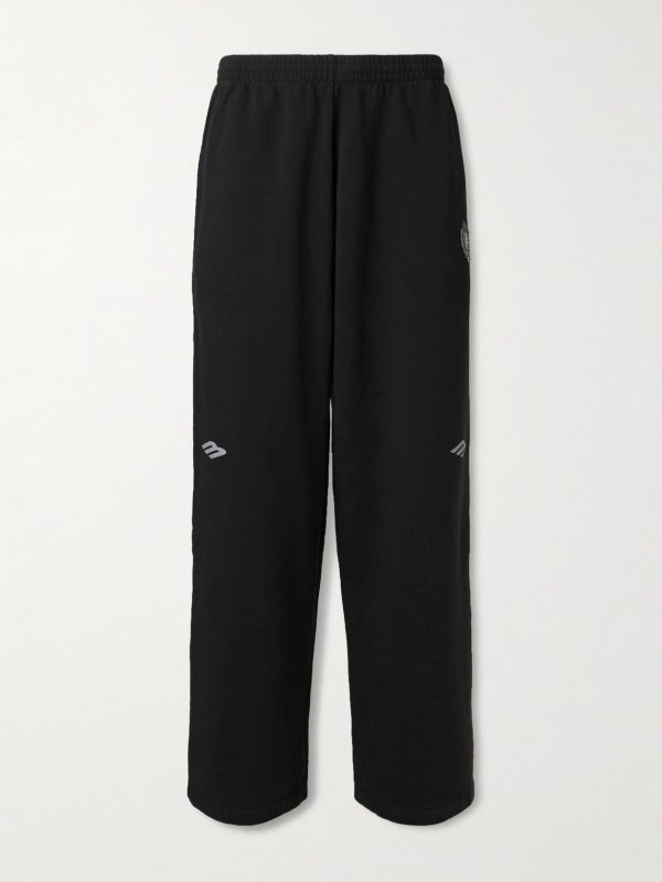 Wide-Leg Logo-Print Appliquéd Cotton-Jersey Sweatpants