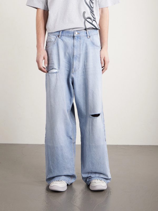 Wide-Leg Distressed Jeans - FR