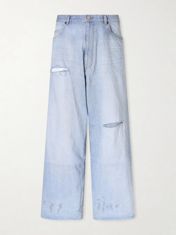 Wide-Leg Distressed Jeans