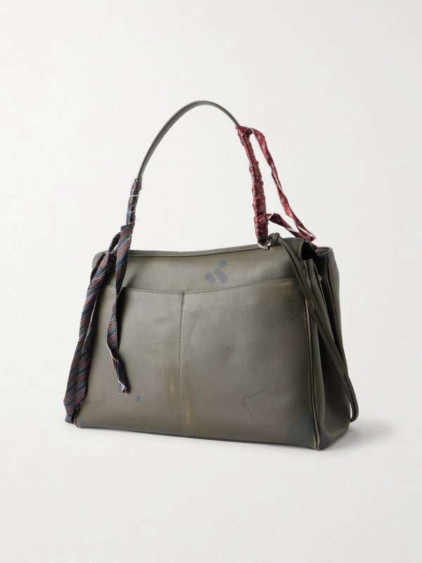 Rodeo Large Distressed Satin-Trimmed Printed Leather Tote Bag - BK Rodeo Large Distressed Satin-Trimmed Printed Leather Tote Bag - BK