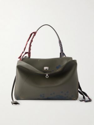 Rodeo Large Distressed Satin-Trimmed Printed Leather Tote Bag Rodeo Large Distressed Satin-Trimmed Printed Leather Tote Bag