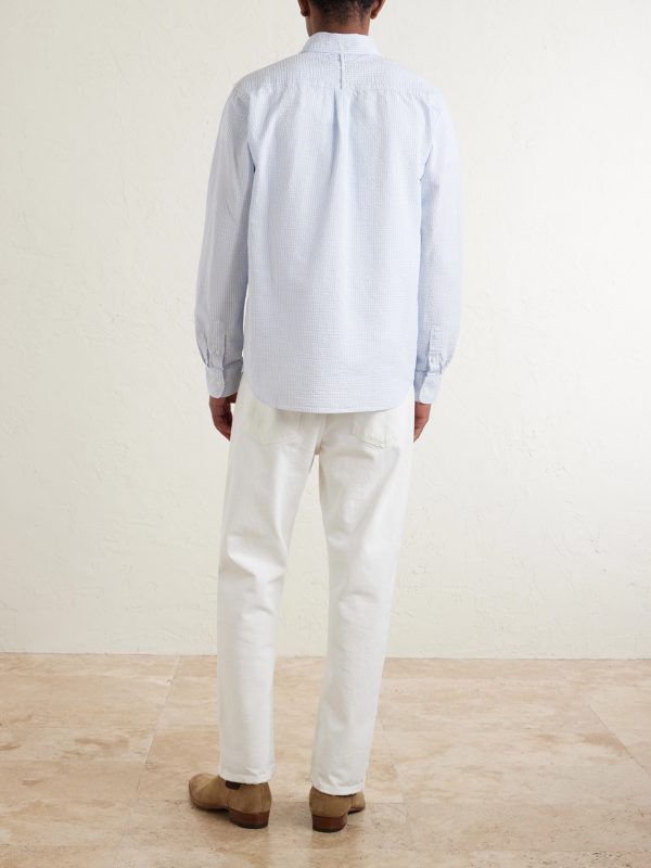 Button-Down Collar Striped Cotton-Seersucker Shirt - BK