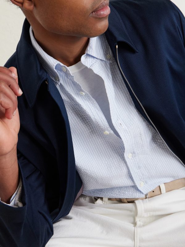 Button-Down Collar Striped Cotton-Seersucker Shirt - CU