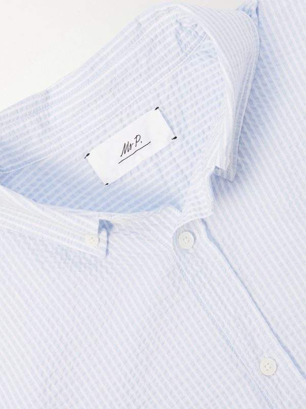 Button-Down Collar Striped Cotton-Seersucker Shirt - E1