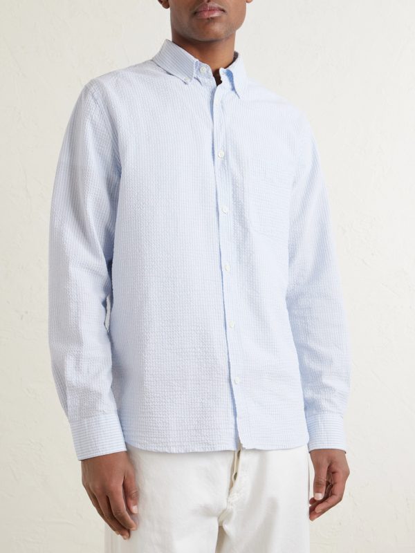 Button-Down Collar Striped Cotton-Seersucker Shirt - FR