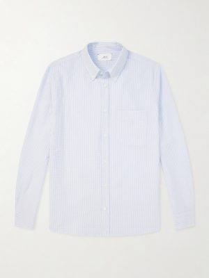 Button-Down Collar Striped Cotton-Seersucker Shirt
