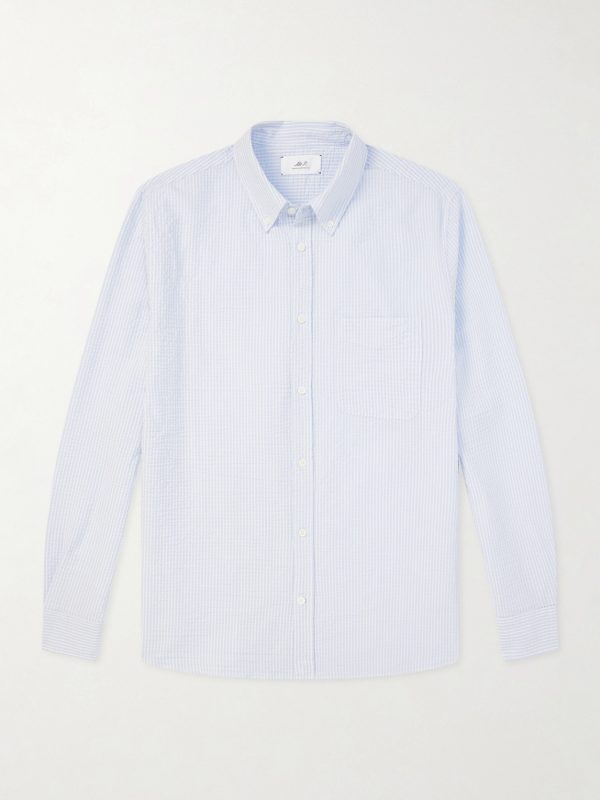 Button-Down Collar Striped Cotton-Seersucker Shirt