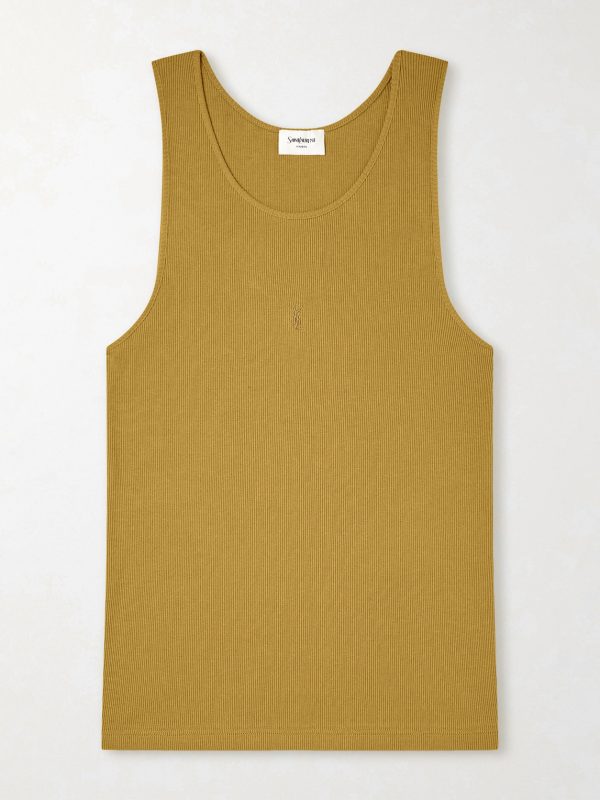 Logo-Embroidered Ribbed Cotton Tank Top Logo-Embroidered Ribbed Cotton Tank Top