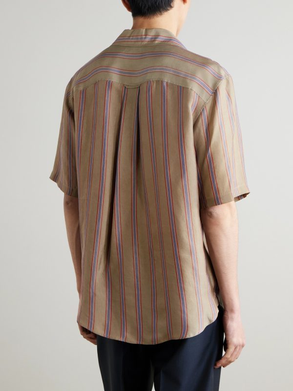 Camp-Collar Logo-Embroidered Striped Twill Shirt - BK Camp-Collar Logo-Embroidered Striped Twill Shirt - BK