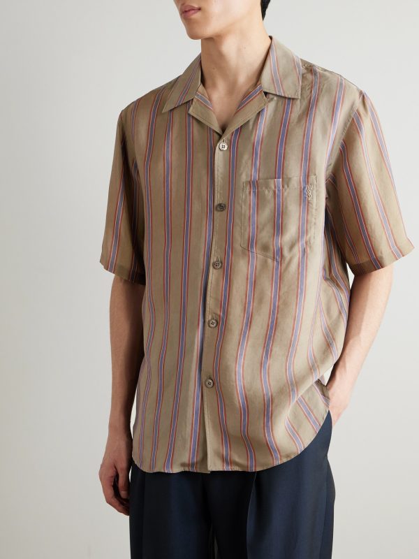 Camp-Collar Logo-Embroidered Striped Twill Shirt - FR Camp-Collar Logo-Embroidered Striped Twill Shirt - FR