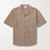 Camp-Collar Logo-Embroidered Striped Twill Shirt Camp-Collar Logo-Embroidered Striped Twill Shirt