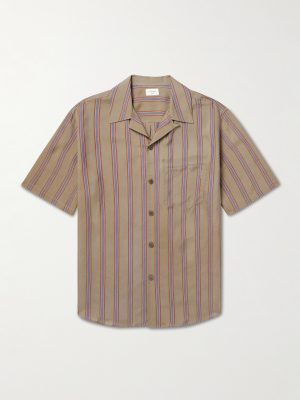 Camp-Collar Logo-Embroidered Striped Twill Shirt