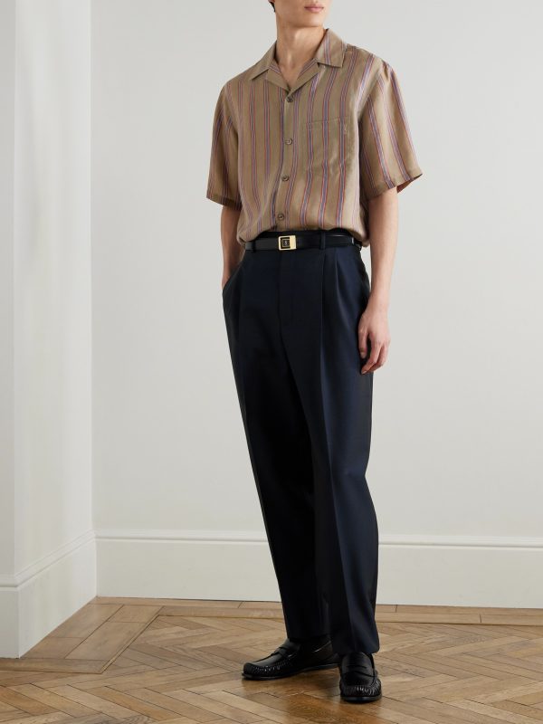 Camp-Collar Logo-Embroidered Striped Twill Shirt - OU Camp-Collar Logo-Embroidered Striped Twill Shirt - OU