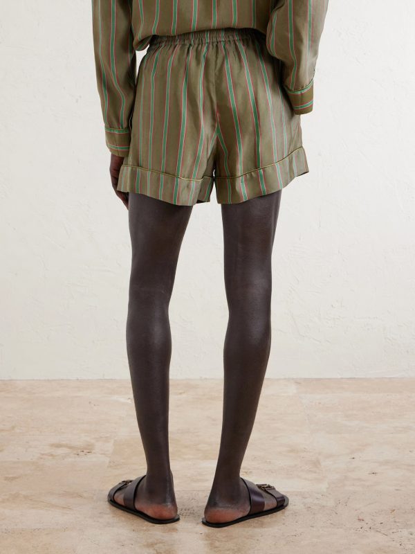 Wide-Leg Piped Pleated Striped Recycled-Twill Shorts - BK Wide-Leg Piped Pleated Striped Recycled-Twill Shorts - BK