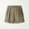 Wide-Leg Piped Pleated Striped Recycled-Twill Shorts Wide-Leg Piped Pleated Striped Recycled-Twill Shorts