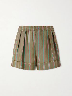 Wide-Leg Piped Pleated Striped Recycled-Twill Shorts Wide-Leg Piped Pleated Striped Recycled-Twill Shorts