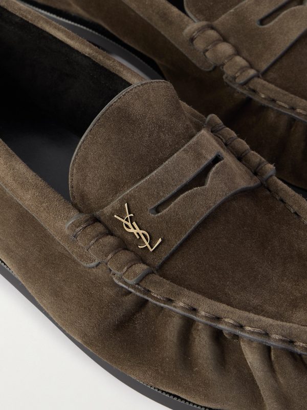 Le Loafer Monogram Logo-Appliquéd Suede Penny Loafers - CU Le Loafer Monogram Logo-Appliquéd Suede Penny Loafers - CU