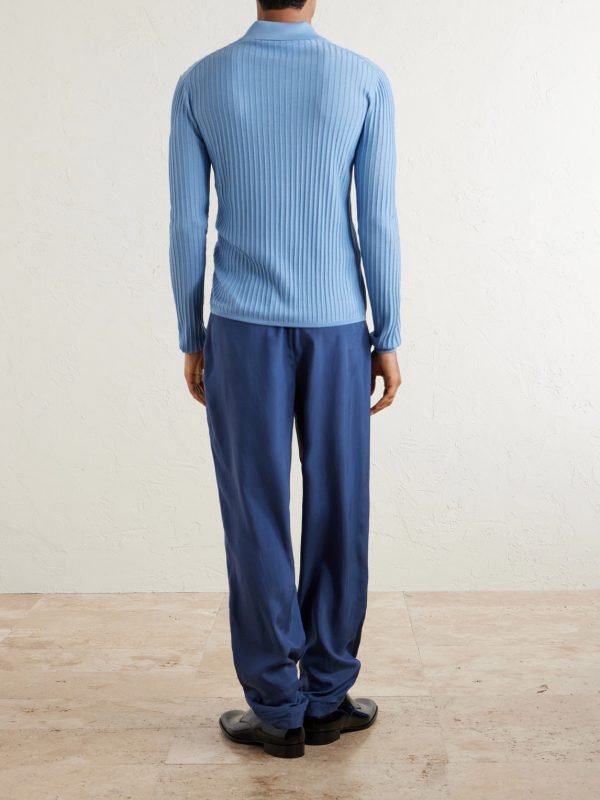 Slim-Fit Ribbed Wool, Cashmere and Silk-Blend Polo Shirt - BK Slim-Fit Ribbed Wool, Cashmere and Silk-Blend Polo Shirt - BK