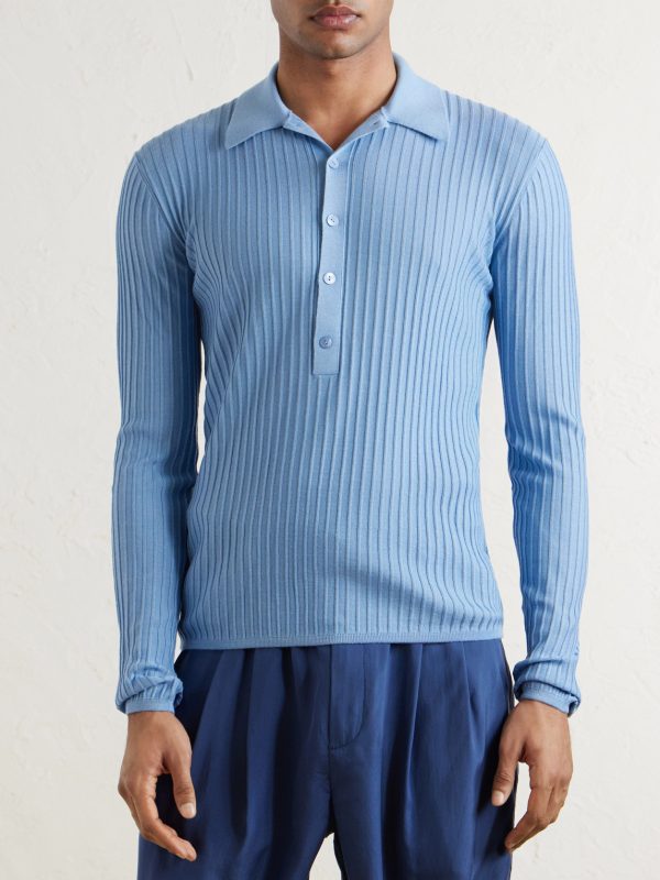 Slim-Fit Ribbed Wool, Cashmere and Silk-Blend Polo Shirt - FR Slim-Fit Ribbed Wool, Cashmere and Silk-Blend Polo Shirt - FR