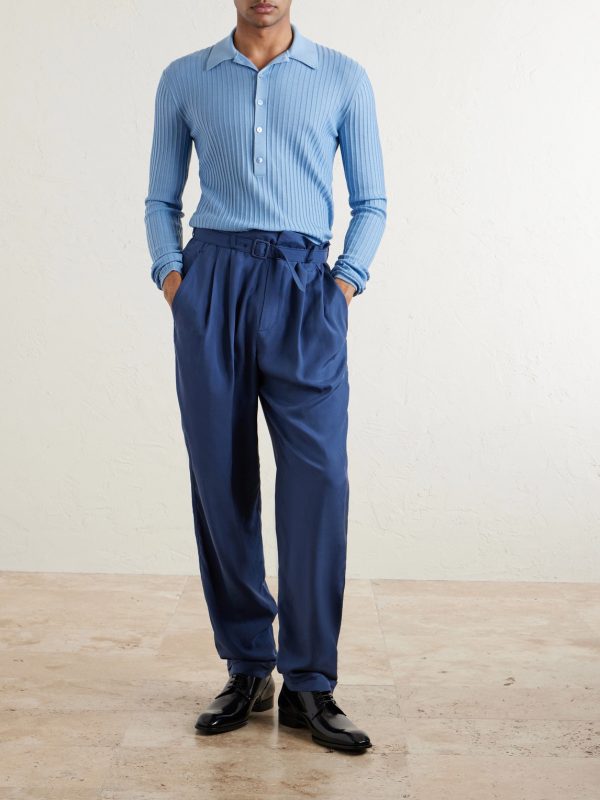 Slim-Fit Ribbed Wool, Cashmere and Silk-Blend Polo Shirt - OU Slim-Fit Ribbed Wool, Cashmere and Silk-Blend Polo Shirt - OU