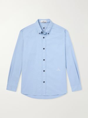 Button-Down Collar Logo-Embroidered Organic Cotton-Tela Shirt