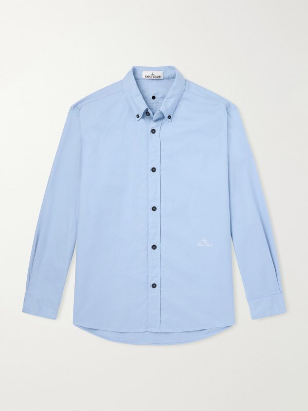 Button-Down Collar Logo-Embroidered Organic Cotton-Tela Shirt Button-Down Collar Logo-Embroidered Organic Cotton-Tela Shirt