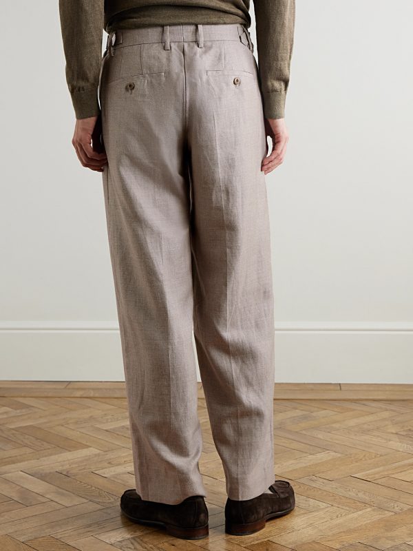 Kay 10027 Straight-Leg Pleated Linen and Wool-Blend Suit Trousers - BK Kay 10027 Straight-Leg Pleated Linen and Wool-Blend Suit Trousers - BK