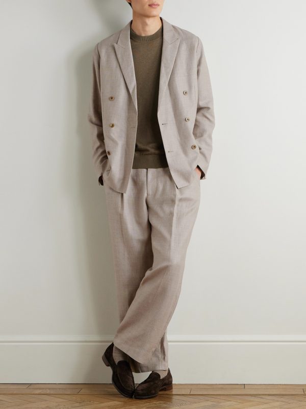Kay 10027 Straight-Leg Pleated Linen and Wool-Blend Suit Trousers - OU Kay 10027 Straight-Leg Pleated Linen and Wool-Blend Suit Trousers - OU