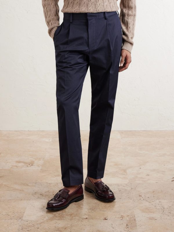 Tapered Pleated Organic Cotton-Blend Twill Trousers - FR Tapered Pleated Organic Cotton-Blend Twill Trousers - FR