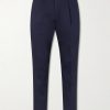 Tapered Pleated Organic Cotton-Blend Twill Trousers Tapered Pleated Organic Cotton-Blend Twill Trousers