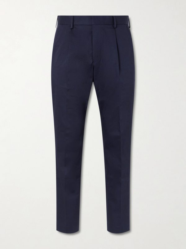 Tapered Pleated Organic Cotton-Blend Twill Trousers Tapered Pleated Organic Cotton-Blend Twill Trousers