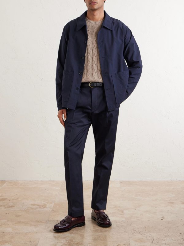 Tapered Pleated Organic Cotton-Blend Twill Trousers - OU Tapered Pleated Organic Cotton-Blend Twill Trousers - OU