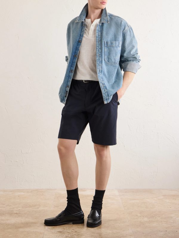 Billie Straight-Leg Striped Seersucker Shorts - OU Billie Straight-Leg Striped Seersucker Shorts - OU
