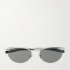 Oval-Frame Silver-Tone Sunglasses