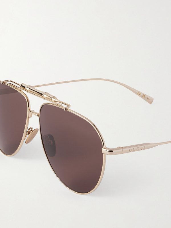 Bamboo Aviator-Style Gold-Tone Sunglasses - CU Bamboo Aviator-Style Gold-Tone Sunglasses - CU