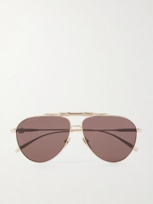 Bamboo Aviator-Style Gold-Tone Sunglasses