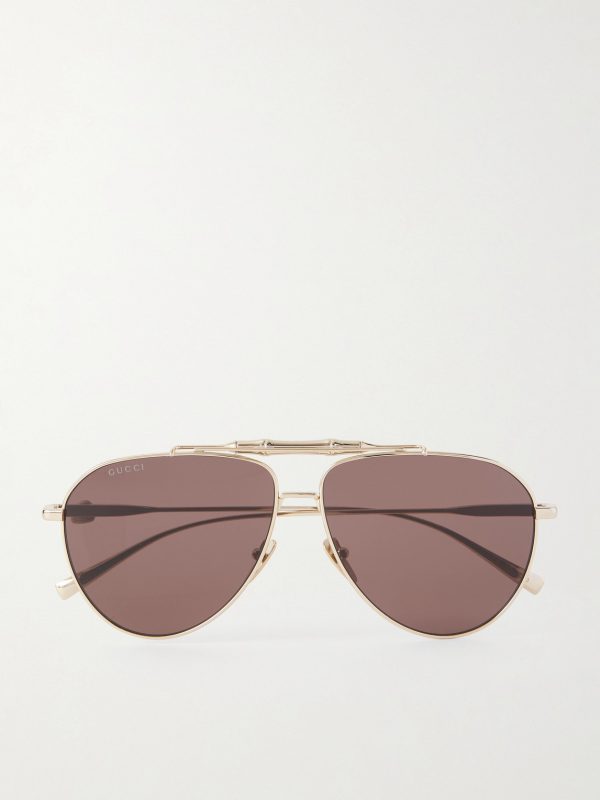 Bamboo Aviator-Style Gold-Tone Sunglasses Bamboo Aviator-Style Gold-Tone Sunglasses