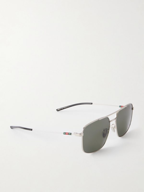 Aviator-Style Silver-Tone Sunglasses - FR