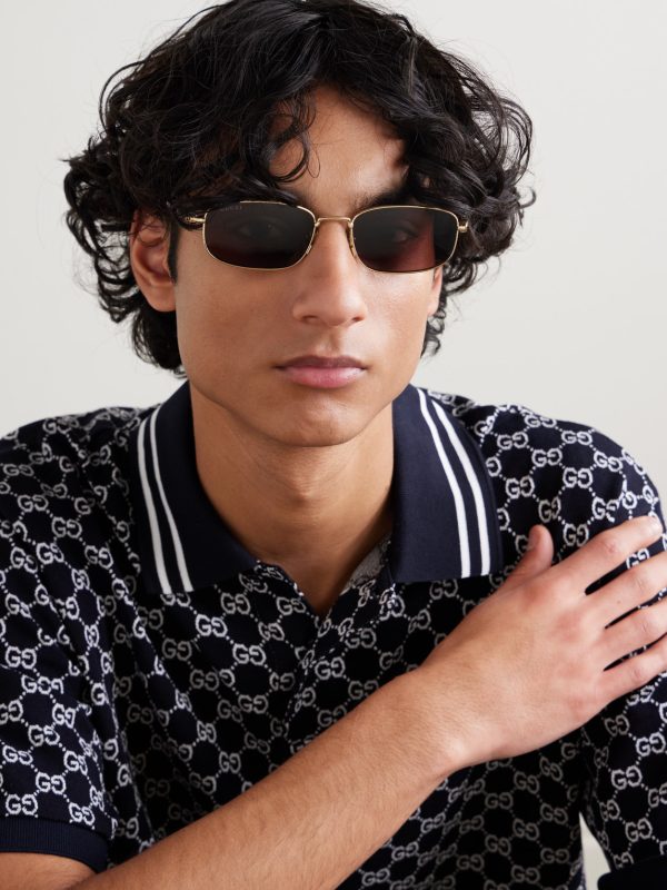 Bamboo Rectangular-Frame Gold-Tone Sunglasses - OU