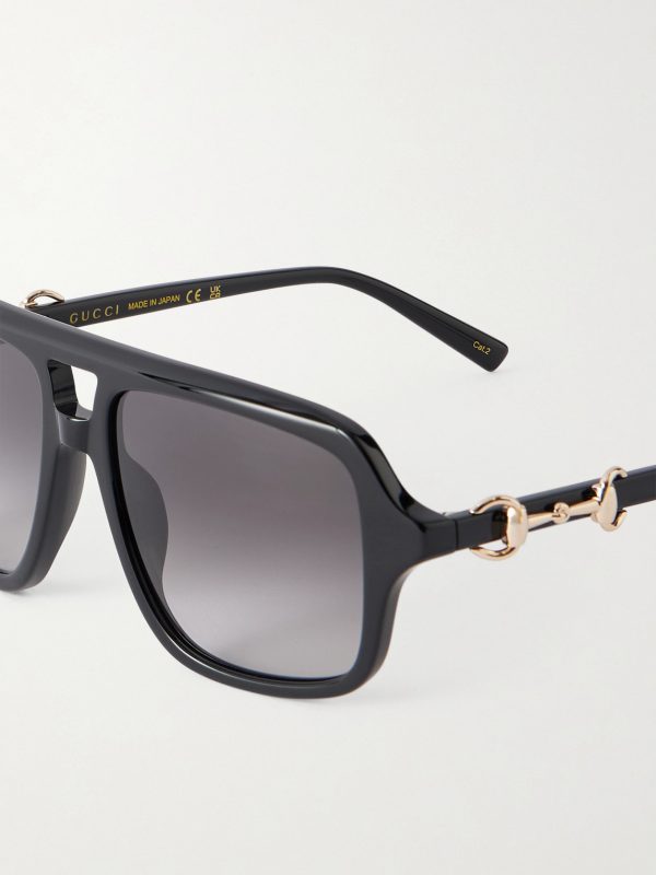 Aviator-Style Horsebit-Embellished Acetate Sunglasses - CU