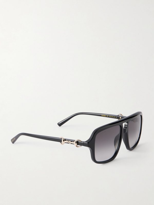 Aviator-Style Horsebit-Embellished Acetate Sunglasses - FR