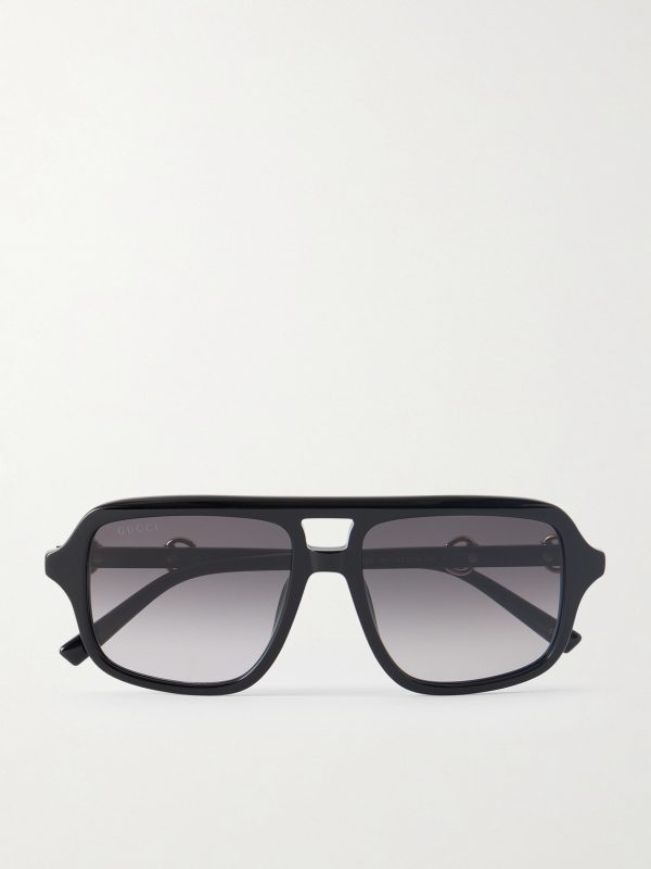 Aviator-Style Horsebit-Embellished Acetate Sunglasses
