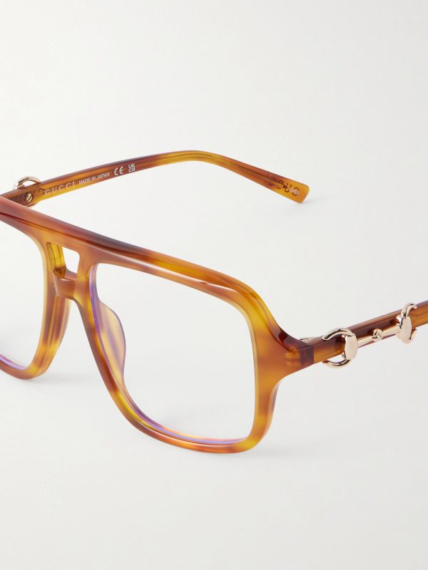 Aviator-Style Horsebit-Embellished Tortoiseshell Acetate Glasses - CU