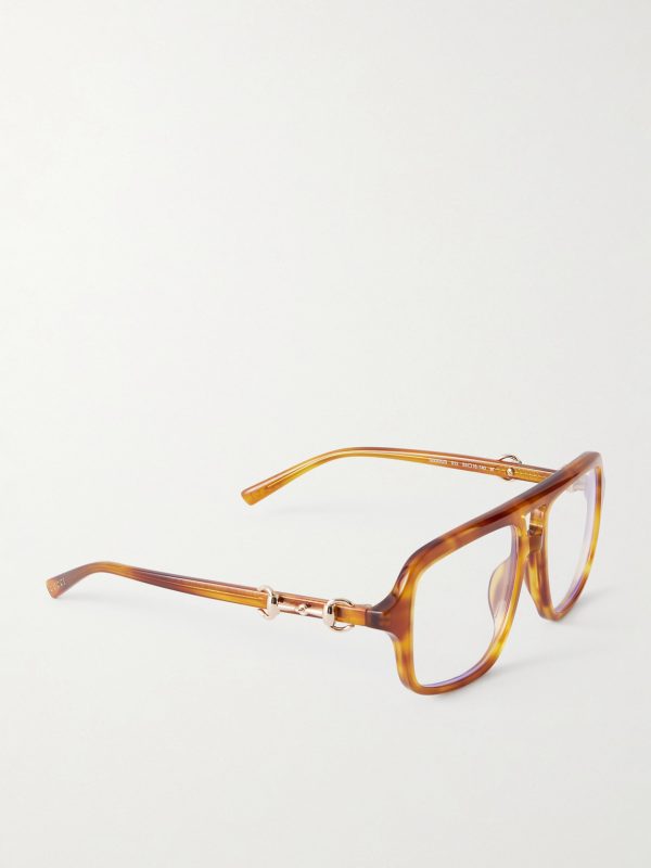 Aviator-Style Horsebit-Embellished Tortoiseshell Acetate Glasses - FR