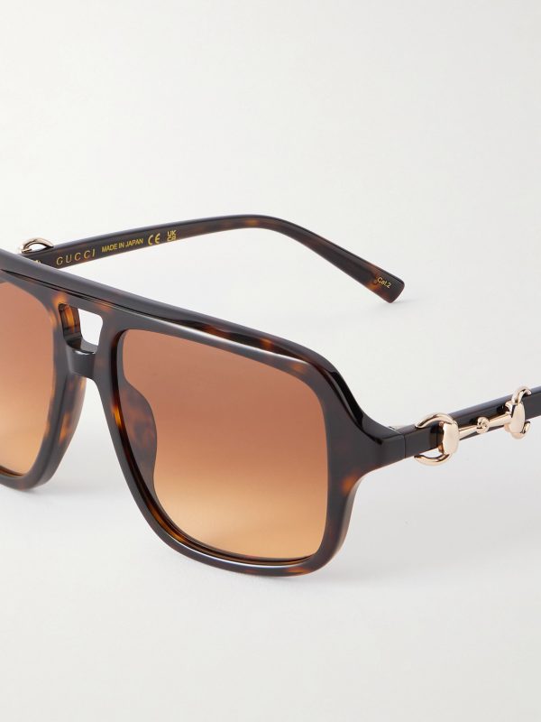 Aviator-Style Horsebit-Embellished Tortoiseshell Acetate Glasses - CU Aviator-Style Horsebit-Embellished Tortoiseshell Acetate Glasses - CU